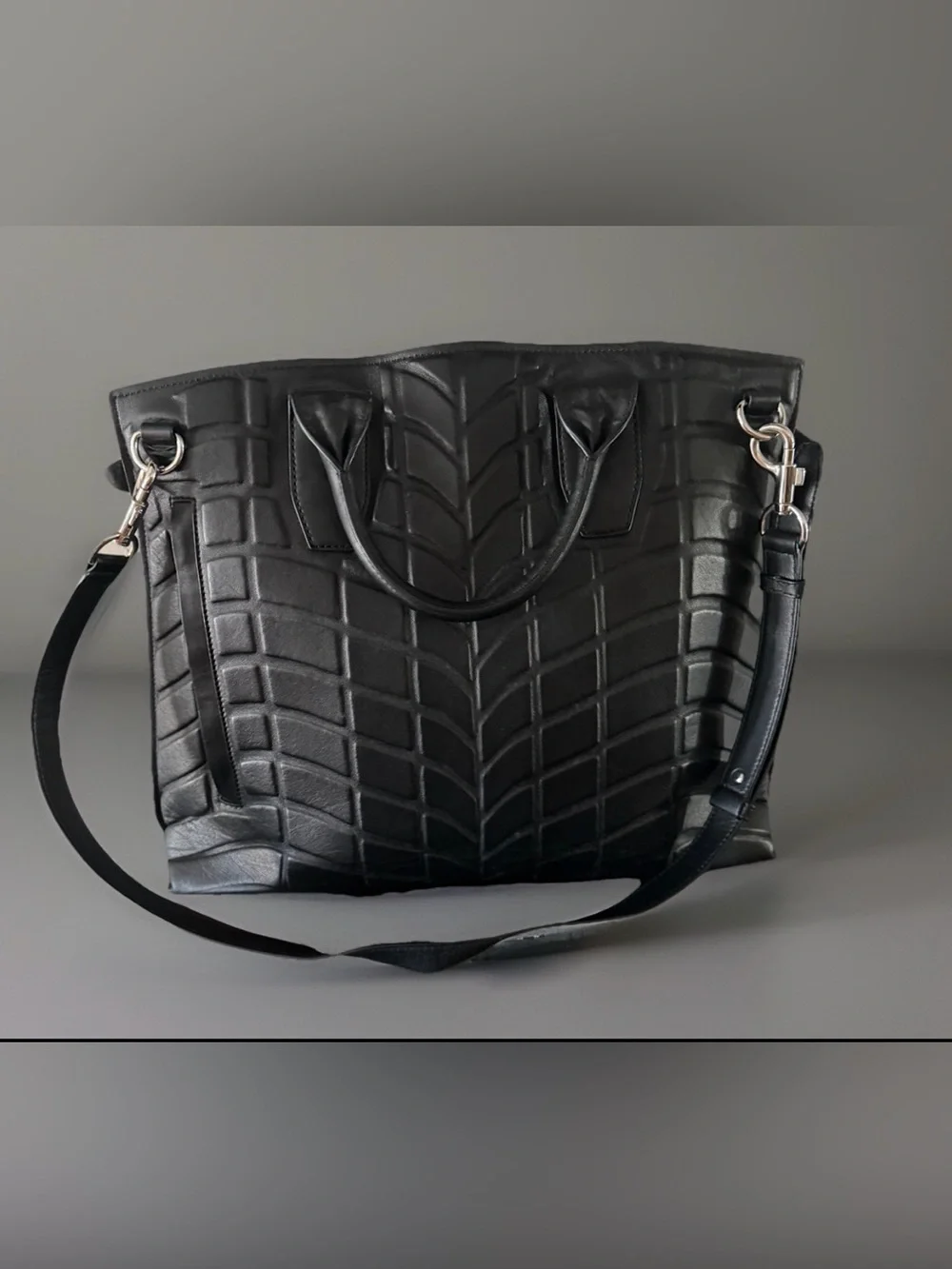 Alexander Wang Laptop Tech Oversized Embossed Leather Architectural Shoulder Bag
